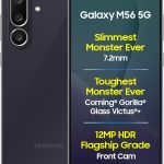 Samsung Galaxy M56 5G Mobile (Black, 8GB RAM, 256GB Storage)| Segment's Slimmest | Gorilla Glass Victus+| 10 Bit HDR Video| 50MP Camera| AI | Vapour Cooling Chamber| Lag-Free Gaming| Without Charger