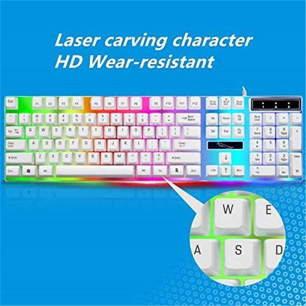 G21 Keyboard Wired USB Gaming Mouse Flexible Polychromatic LED Lights Computer Mechanical Feel Backlit Keyboard Mouse Set (White)