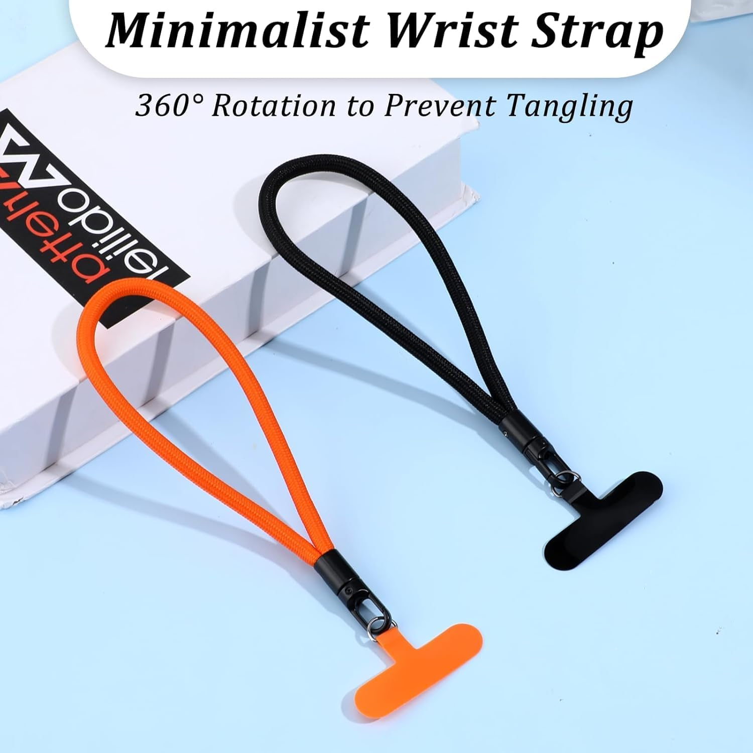 2-Pack Phone Lanyard Wrist Strap, Azonee Compatible Cell Phone Hand Strap, Adjustable Wristlet Holder for Phone Case, Key, Camera, USB Flash Drive, ID Badge (Black + Orange)