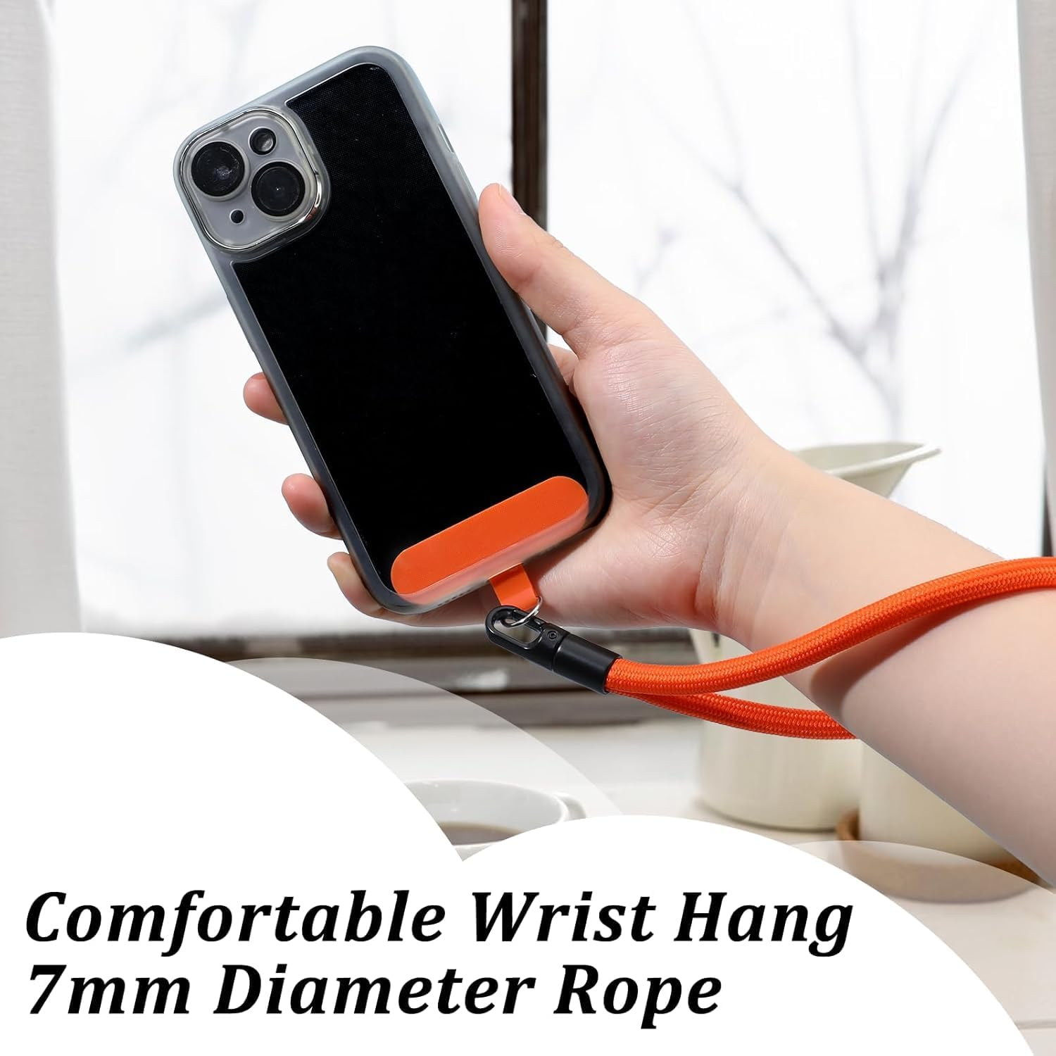 2-Pack Phone Lanyard Wrist Strap, Azonee Compatible Cell Phone Hand Strap, Adjustable Wristlet Holder for Phone Case, Key, Camera, USB Flash Drive, ID Badge (Black + Orange)