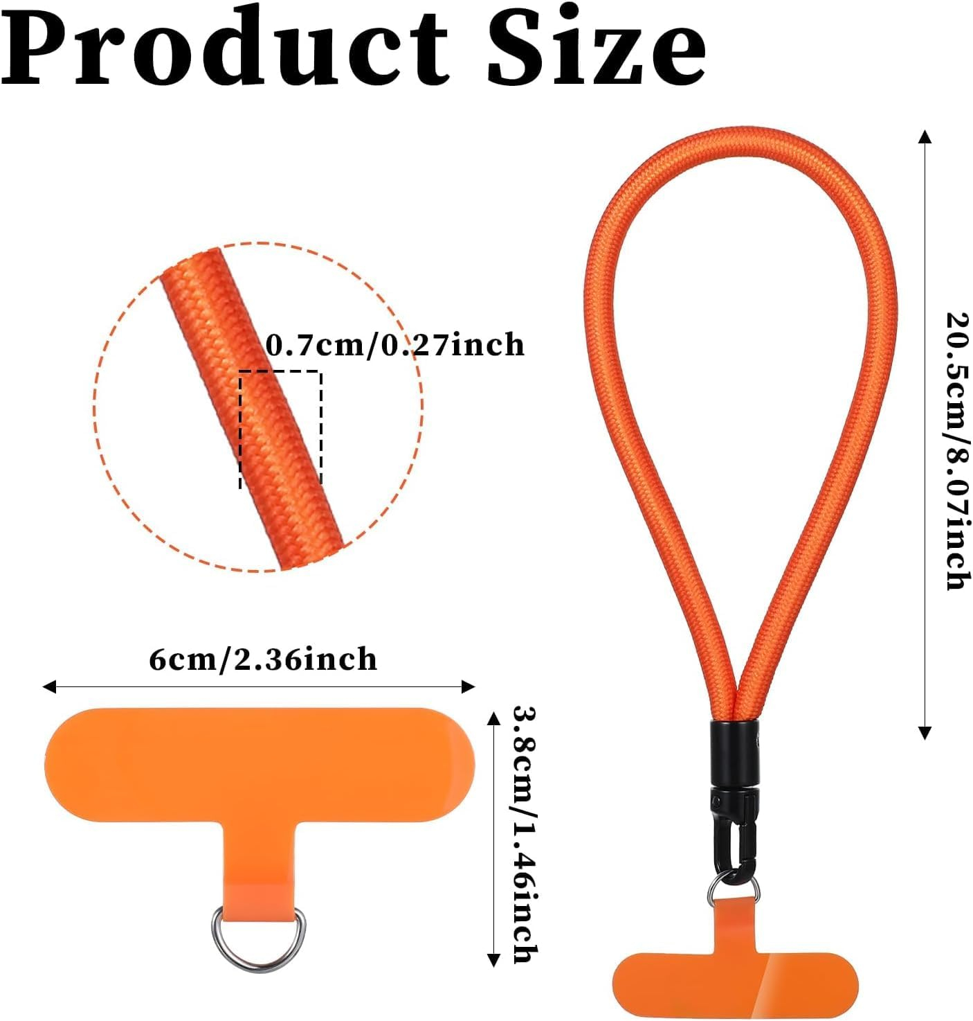 2-Pack Phone Lanyard Wrist Strap, Azonee Compatible Cell Phone Hand Strap, Adjustable Wristlet Holder for Phone Case, Key, Camera, USB Flash Drive, ID Badge (Black + Orange)