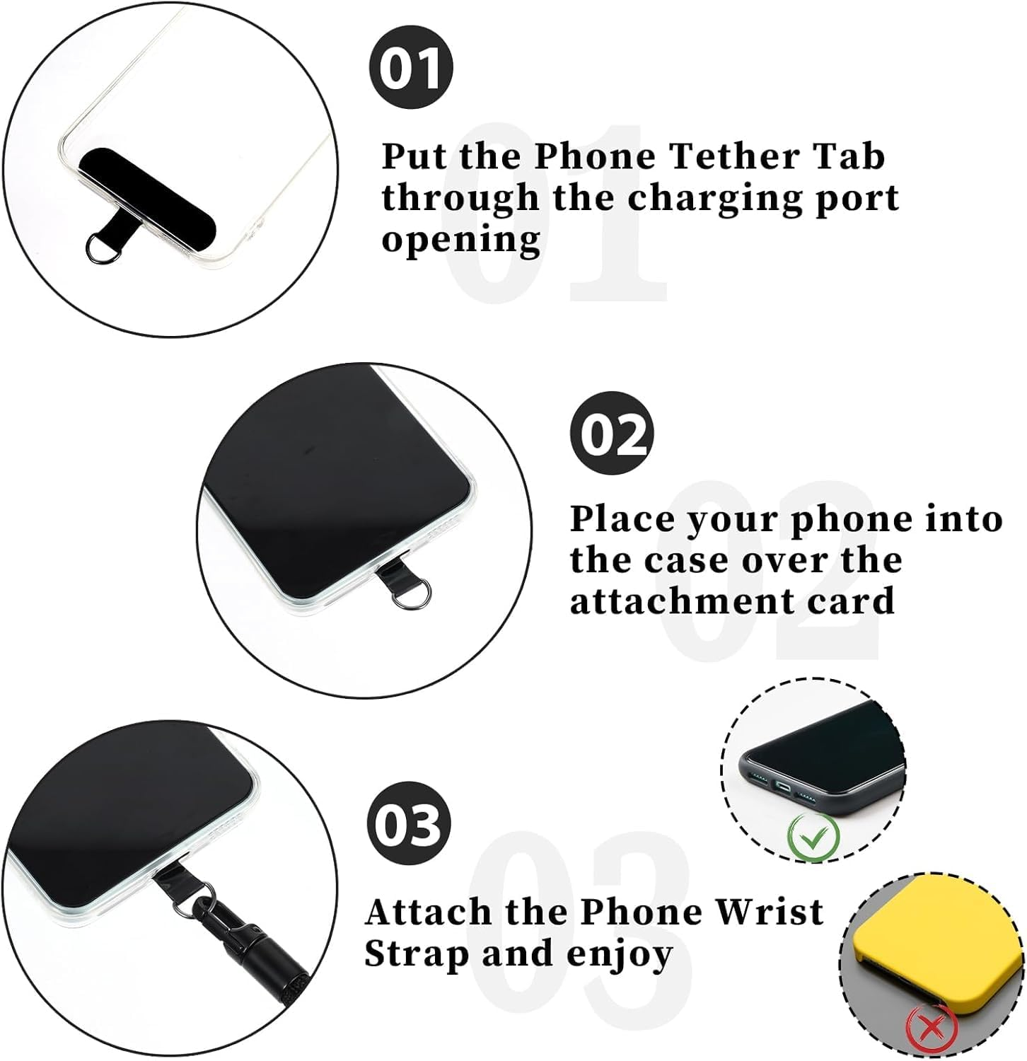 2-Pack Phone Lanyard Wrist Strap, Azonee Compatible Cell Phone Hand Strap, Adjustable Wristlet Holder for Phone Case, Key, Camera, USB Flash Drive, ID Badge (Black + Orange)