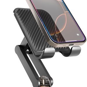 Cooper 360 Stand - Adjustable Cell Phone Stand for Desk | 360 Click-Rotating, Multi-Angle, Non-Slip Metal Base, Foldable & Portable | iPhone Stand for Desk, Cell Phone Stand Holder (Piano Black)