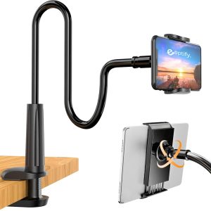 Gooseneck Phone Holder for Bed, Car Flexible Long Arm Cell Phone Stand Clamp, 360° Adjustable