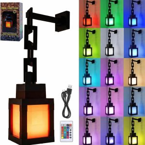 16-Colour 3D Pixelated Lantern Night Light – USB Rechargeable LED Mood Lamp with Touch & Remote, Handheld, Tabletop or Wall-Mount, Ideal for Kids’ Room, Bedroom, Gaming Room & Gifts