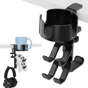 360° Rotating Desk Controller Headphone Holder - Larger Cup With Adjustable Headset Hanger Stand | Clamp On Organizer Gaming Accessories