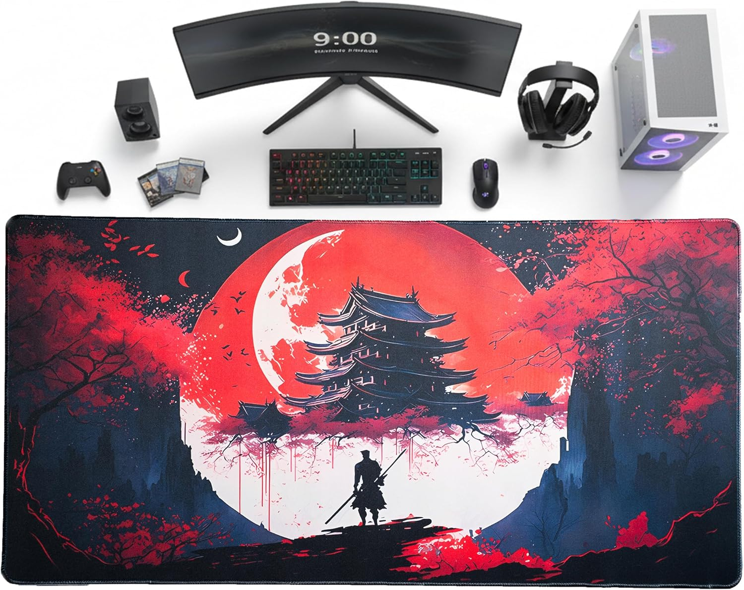 DeskVibe Mouse Pad, 1000mmx500mmx3mm XXXL Gaming Mouse Pad with Ultra-Smooth Surface, Computer Desk Mat for MacBook, PC, Laptop (Wrath of the Dragon – Samurai Inferno)