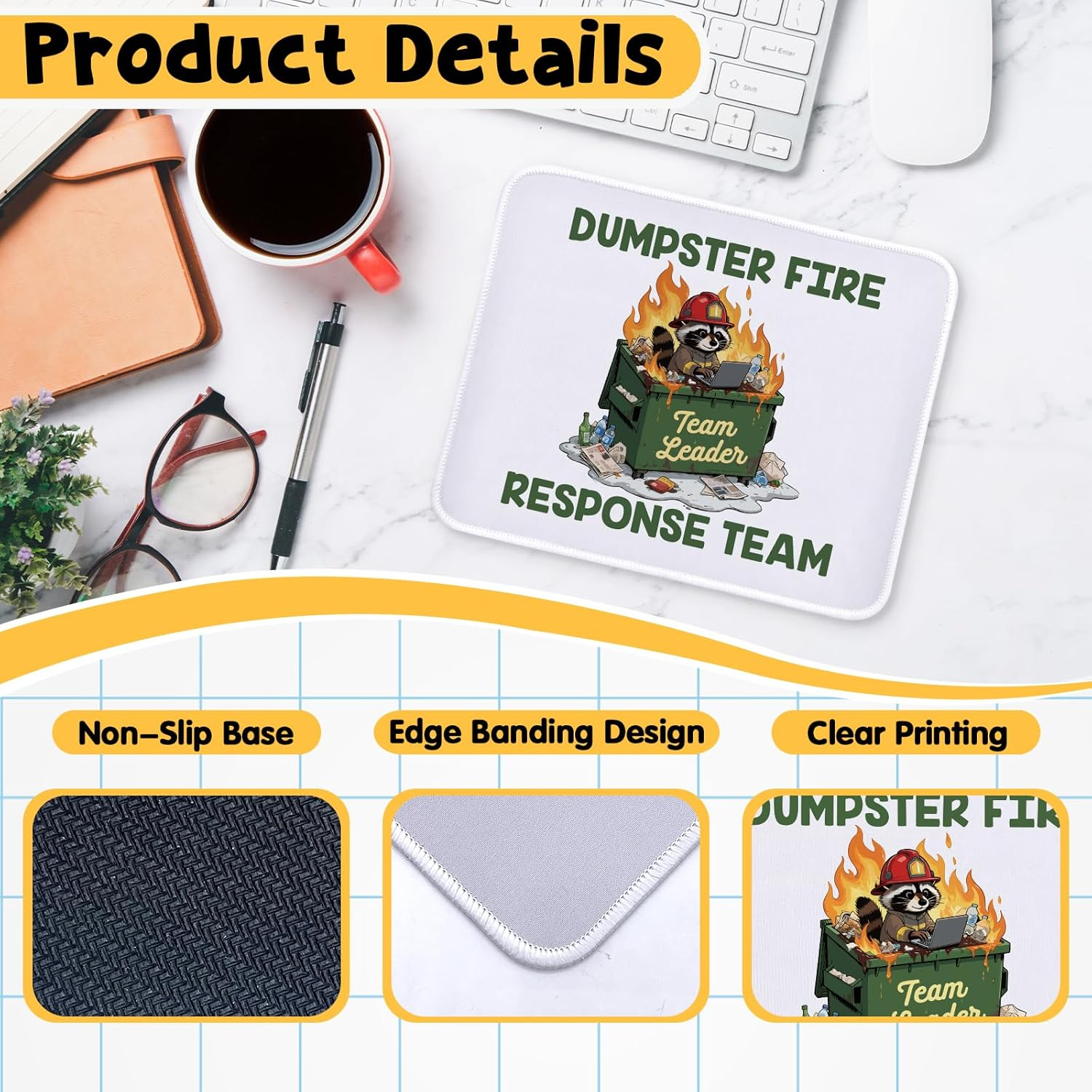 Funny Dumpster Fire Raccoon Mouse Pad Gifts - Dumpster Fire Response Team - Non-Slip Mousepad