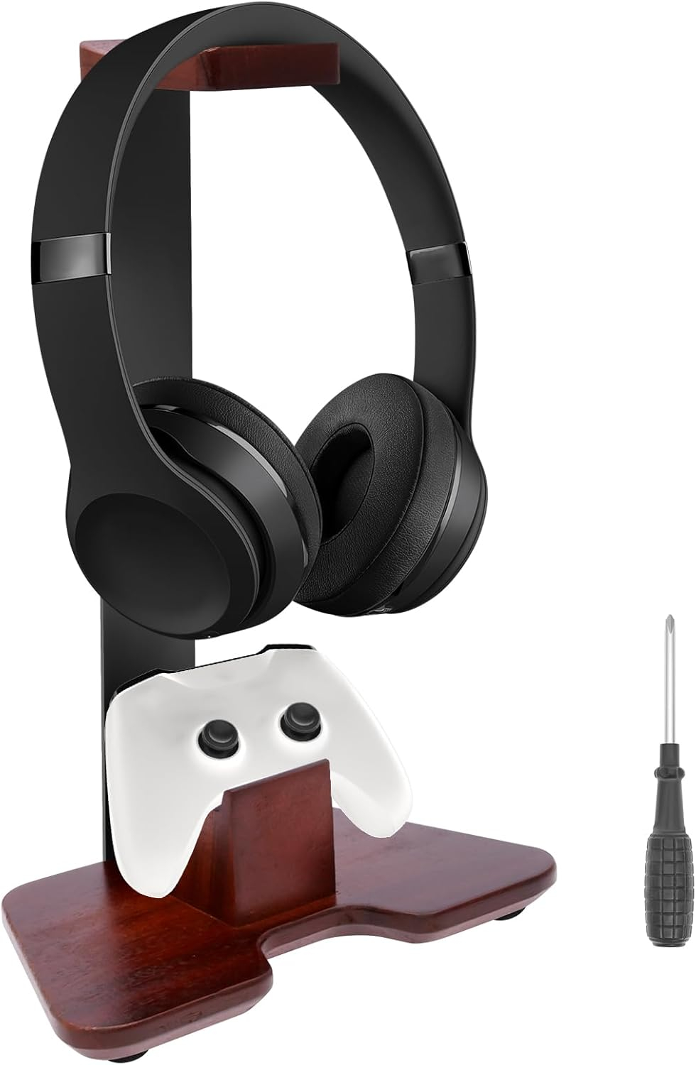 Headphone Stand with Controller Holder Wooden Gaming Headset Stand Desk Accessories